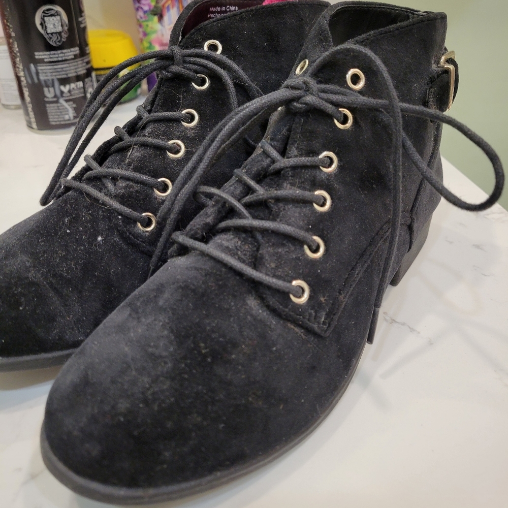 Call It Spring Black Velvet Ankle Booties (Size 6)